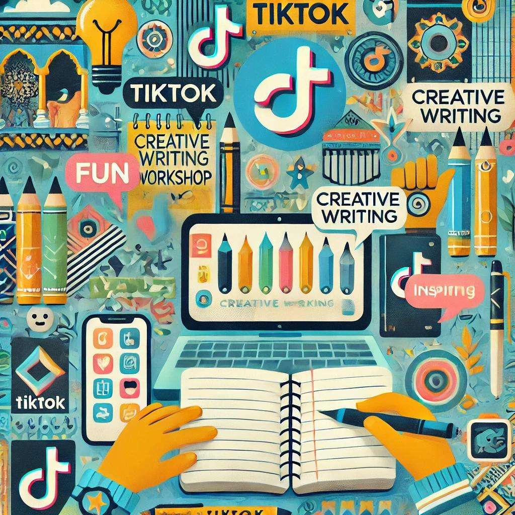 Illustration mit spielerischen Elementen zu den Themen Creative Writing und TIKTOK